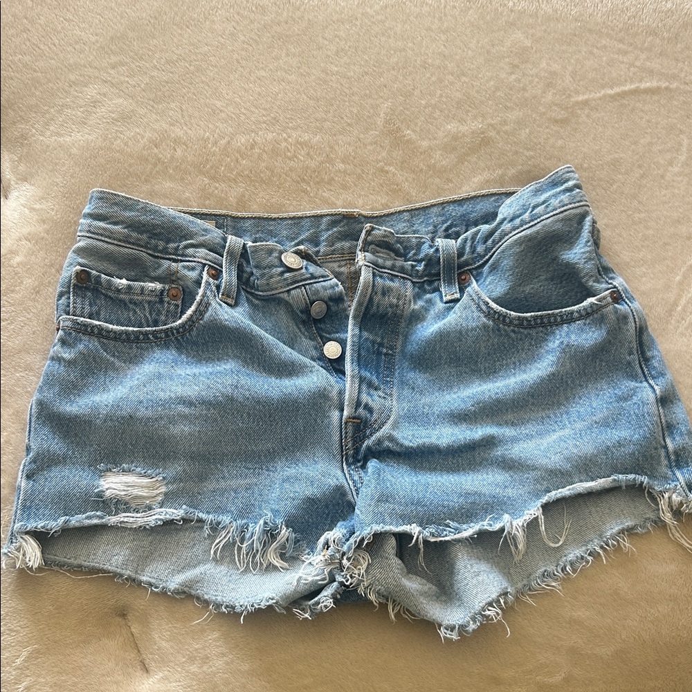 Levi's Blue Distressed Jean Shorts